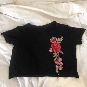 Crop Tee with Rose Detail
